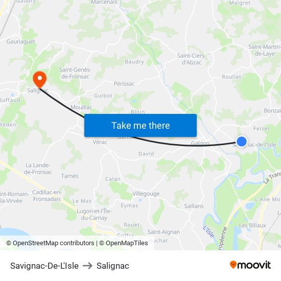 Savignac-De-L'Isle to Salignac map