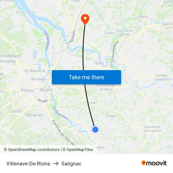 Villenave-De-Rions to Salignac map