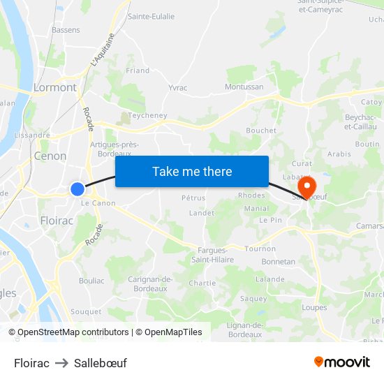 Floirac to Sallebœuf map
