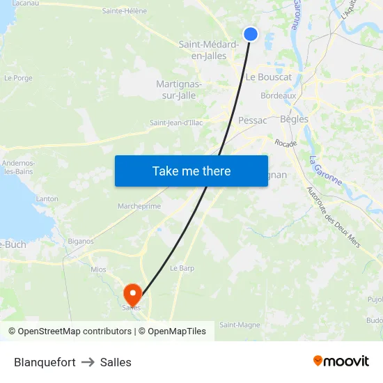 Blanquefort to Salles map