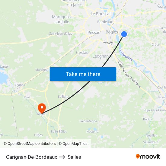 Carignan-De-Bordeaux to Salles map