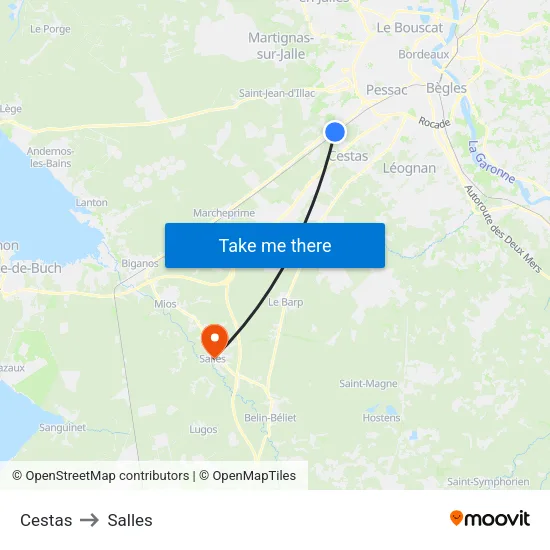Cestas to Salles map