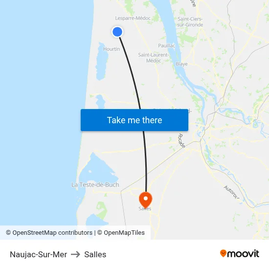 Naujac-Sur-Mer to Salles map