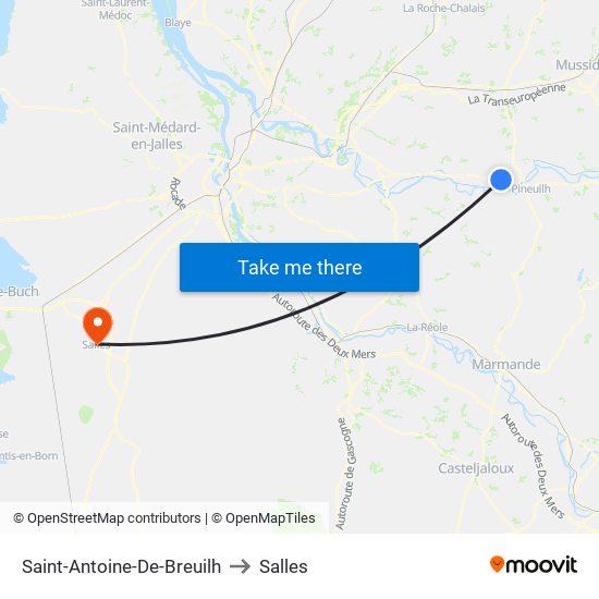 Saint-Antoine-De-Breuilh to Salles map