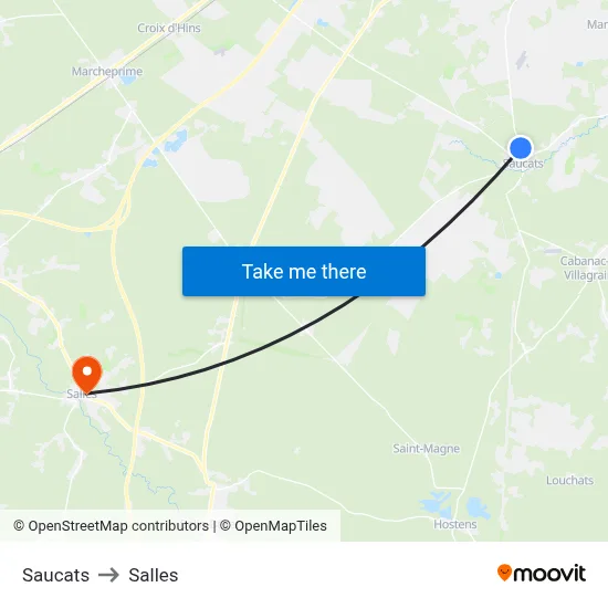 Saucats to Salles map