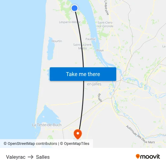 Valeyrac to Salles map