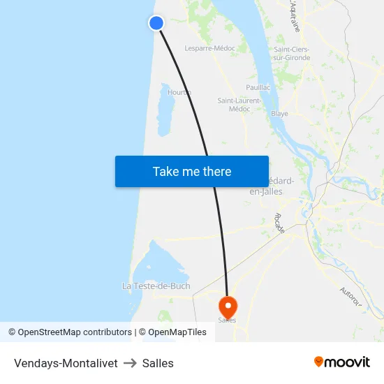 Vendays-Montalivet to Salles map