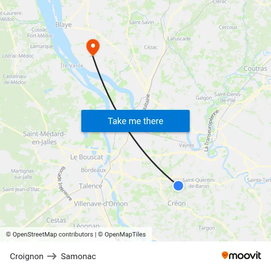 Croignon to Samonac map
