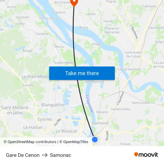 Gare De Cenon to Samonac map