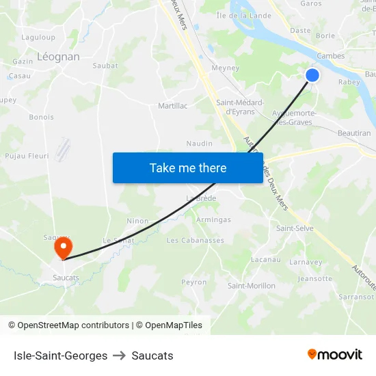Isle-Saint-Georges to Saucats map
