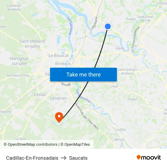 Cadillac-En-Fronsadais to Saucats map