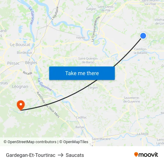 Gardegan-Et-Tourtirac to Saucats map