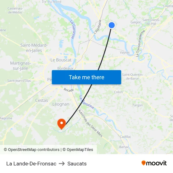 La Lande-De-Fronsac to Saucats map