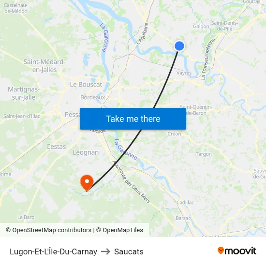 Lugon-Et-L'Île-Du-Carnay to Saucats map