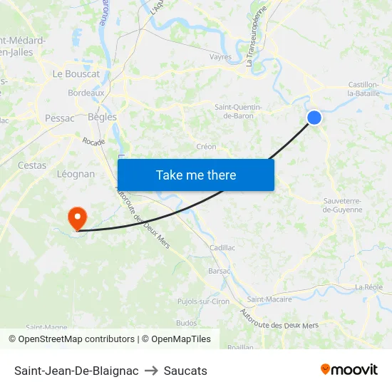 Saint-Jean-De-Blaignac to Saucats map