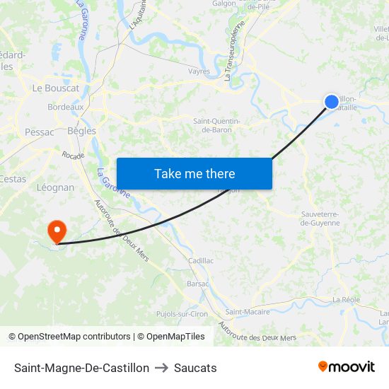 Saint-Magne-De-Castillon to Saucats map