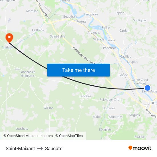 Saint-Maixant to Saucats map