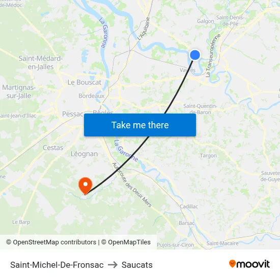 Saint-Michel-De-Fronsac to Saucats map