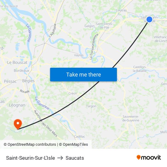Saint-Seurin-Sur-L'Isle to Saucats map