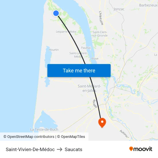 Saint-Vivien-De-Médoc to Saucats map