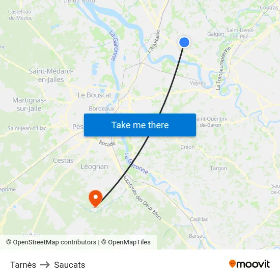 Tarnès to Saucats map