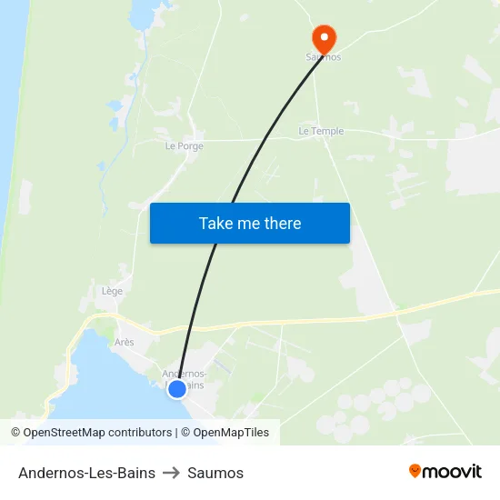Andernos-Les-Bains to Saumos map