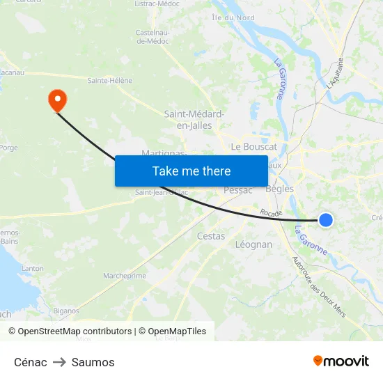 Cénac to Saumos map