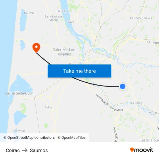 Coirac to Saumos map