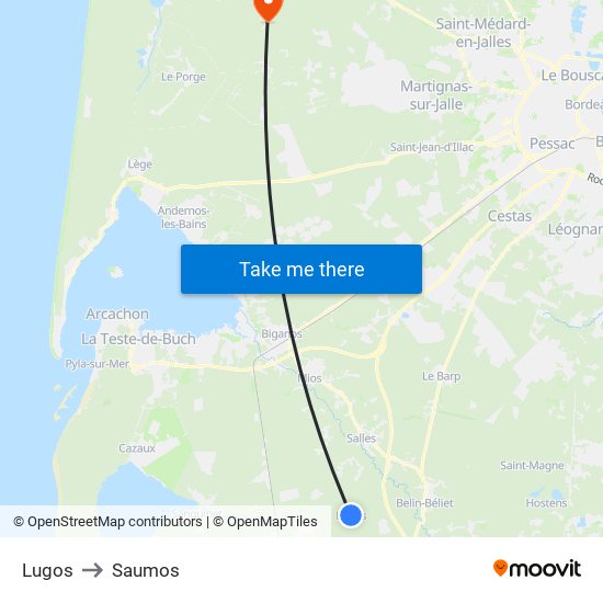 Lugos to Saumos map