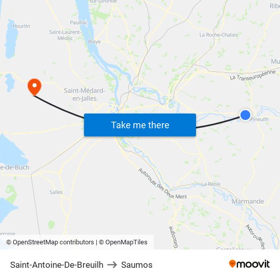 Saint-Antoine-De-Breuilh to Saumos map