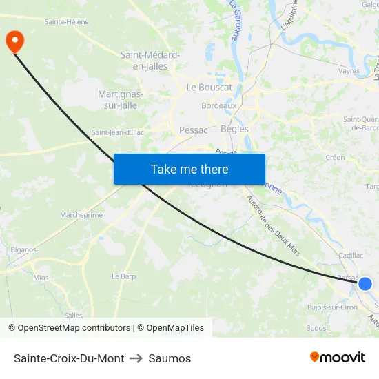 Sainte-Croix-Du-Mont to Saumos map