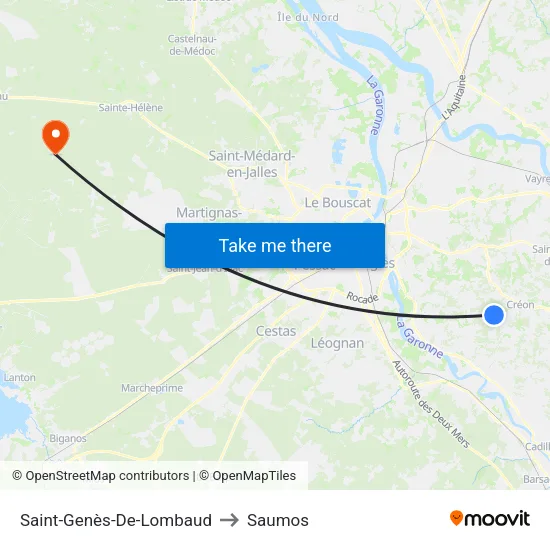 Saint-Genès-De-Lombaud to Saumos map