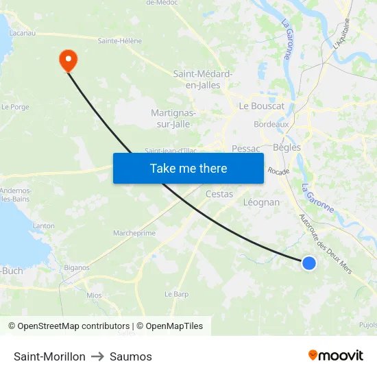 Saint-Morillon to Saumos map