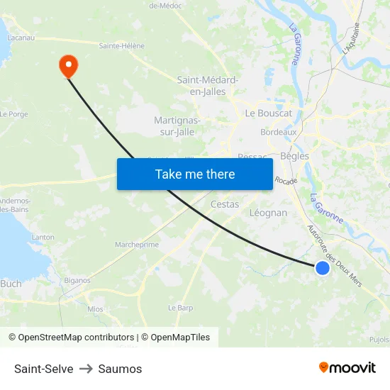 Saint-Selve to Saumos map