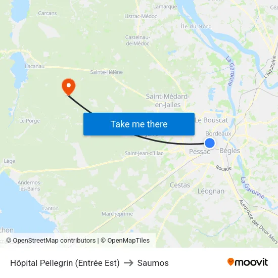 Hôpital Pellegrin (Entrée Est) to Saumos map