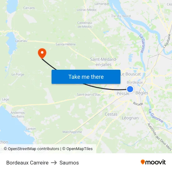 Bordeaux Carreire to Saumos map