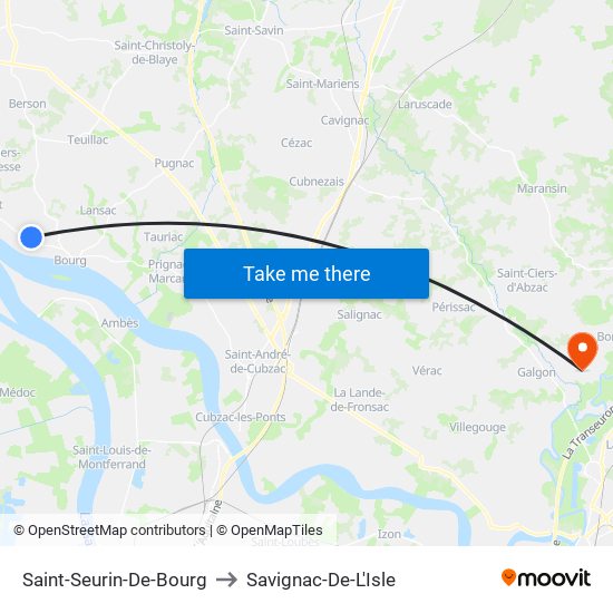 Saint-Seurin-De-Bourg to Savignac-De-L'Isle map