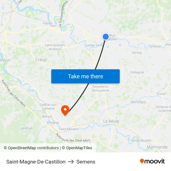 Saint-Magne-De-Castillon to Semens map