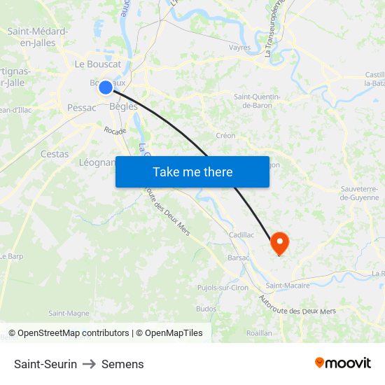Saint-Seurin to Semens map