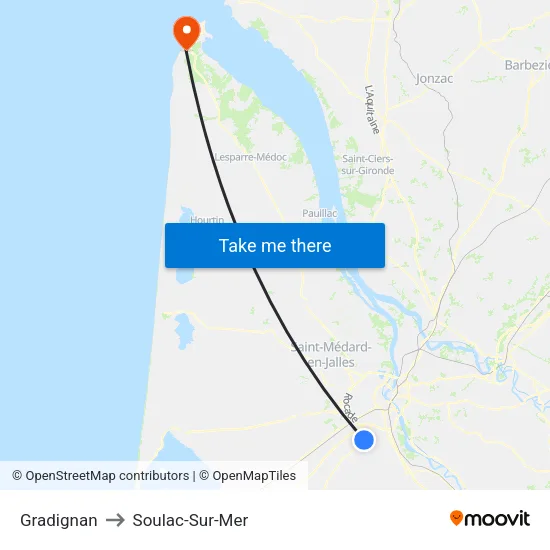 Gradignan to Soulac-Sur-Mer map