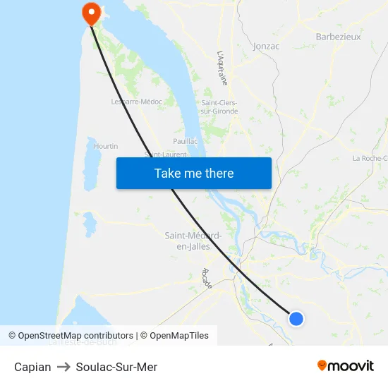 Capian to Soulac-Sur-Mer map