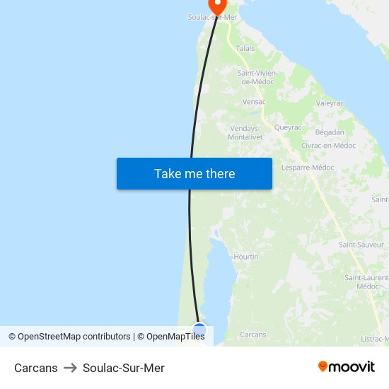 Carcans to Soulac-Sur-Mer map