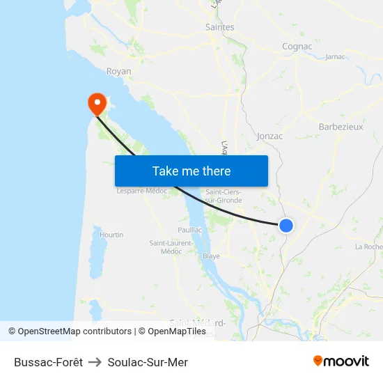 Bussac-Forêt to Soulac-Sur-Mer map