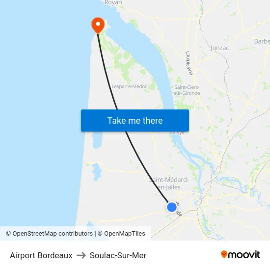 Airport Bordeaux to Soulac-Sur-Mer map