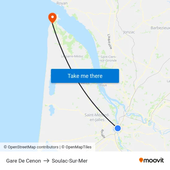 Gare De Cenon to Soulac-Sur-Mer map