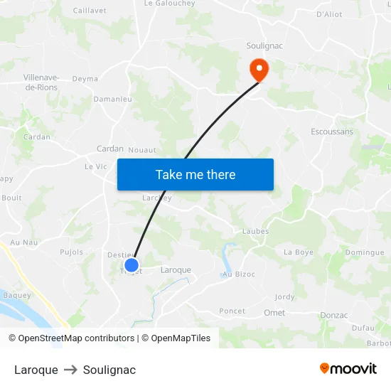 Laroque to Soulignac map