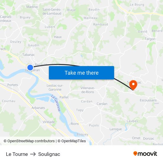 Le Tourne to Soulignac map