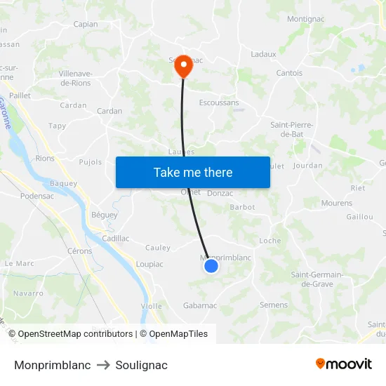 Monprimblanc to Soulignac map