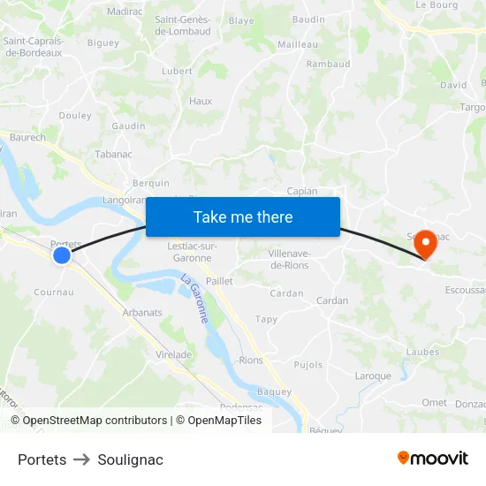 Portets to Soulignac map