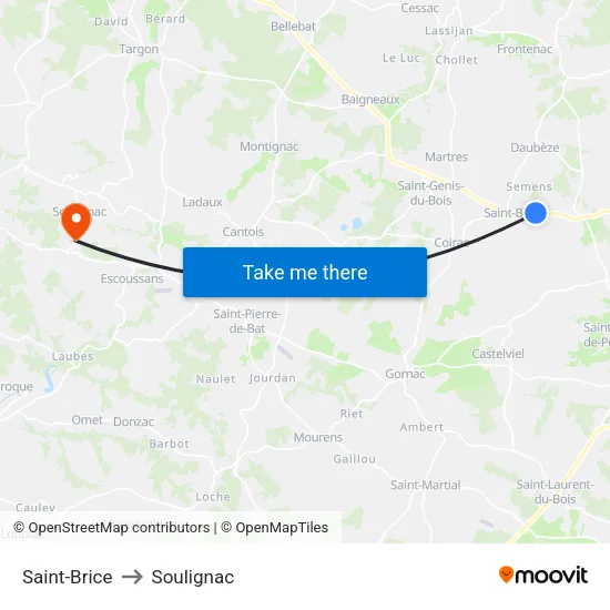Saint-Brice to Soulignac map